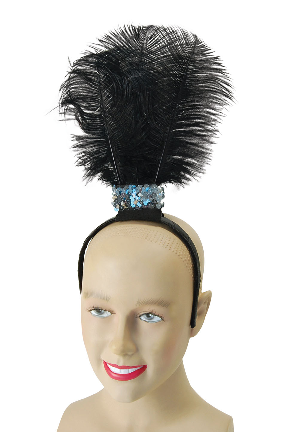 Black Flapper Headband / 3 Feathers