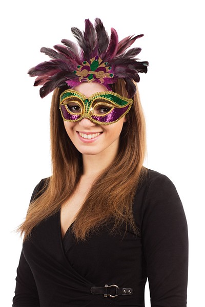 Carnival. Purple/Green/Gold+Feathers G/F